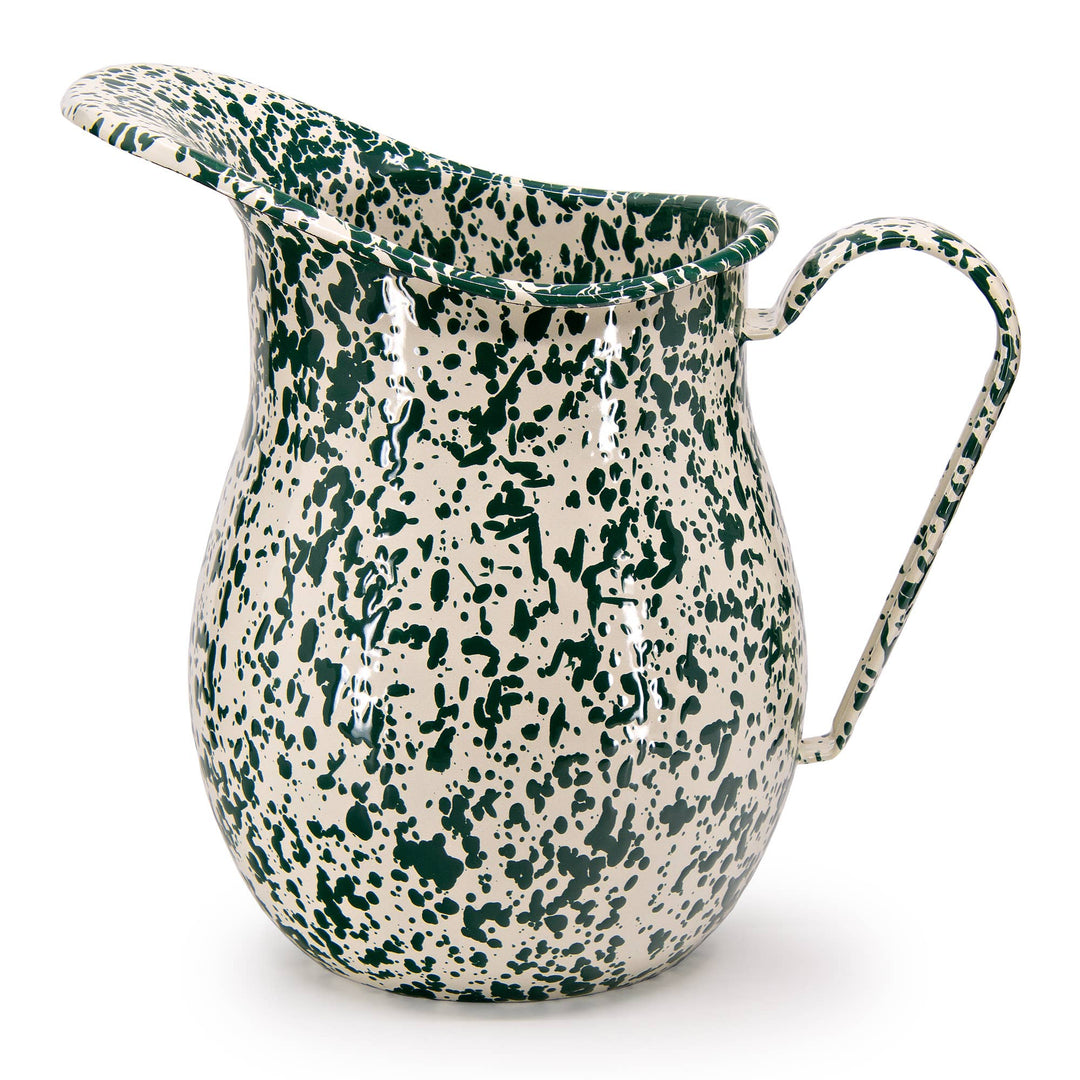 Splatter Enamelware Large Pitcher: Green & Cream Splatter
