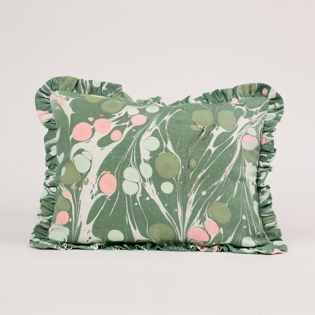 Marbled Ruffled Cotton Cushion Cover