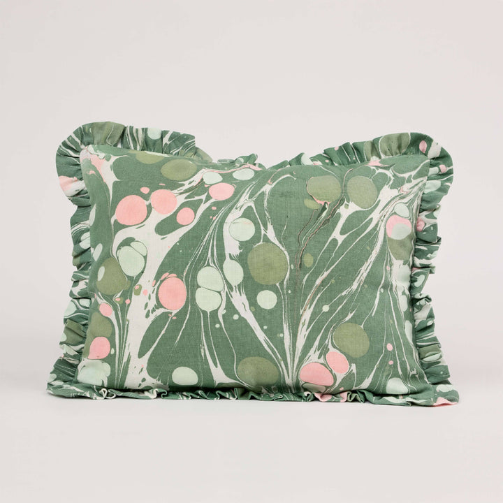 Marbled Ruffled Cotton Cushion Cover