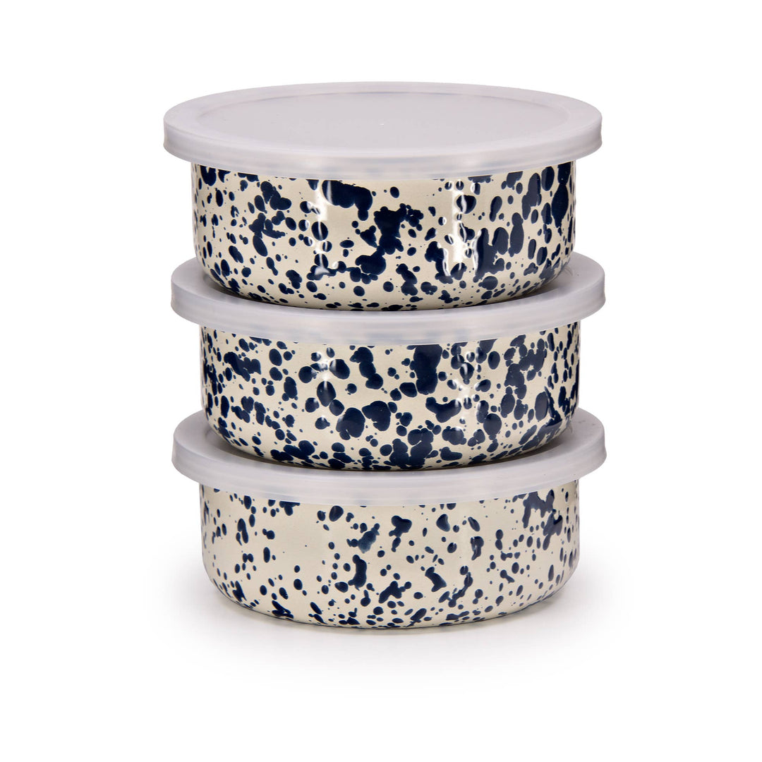 Splatter Enamelware Storage Bowl Set: Navy & Cream Splatter