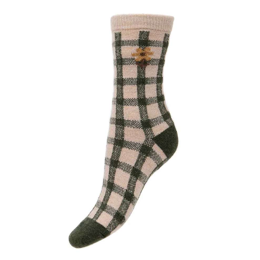 Green Checked Flower Socks