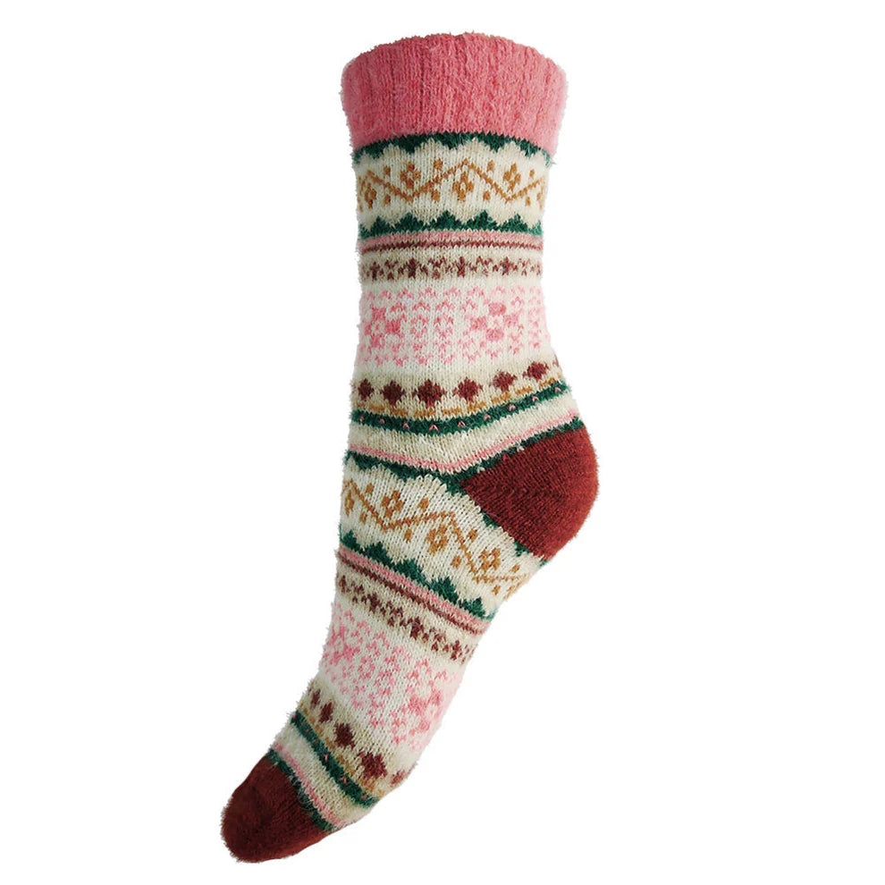 Pink & Cream Scandi Wool Socks