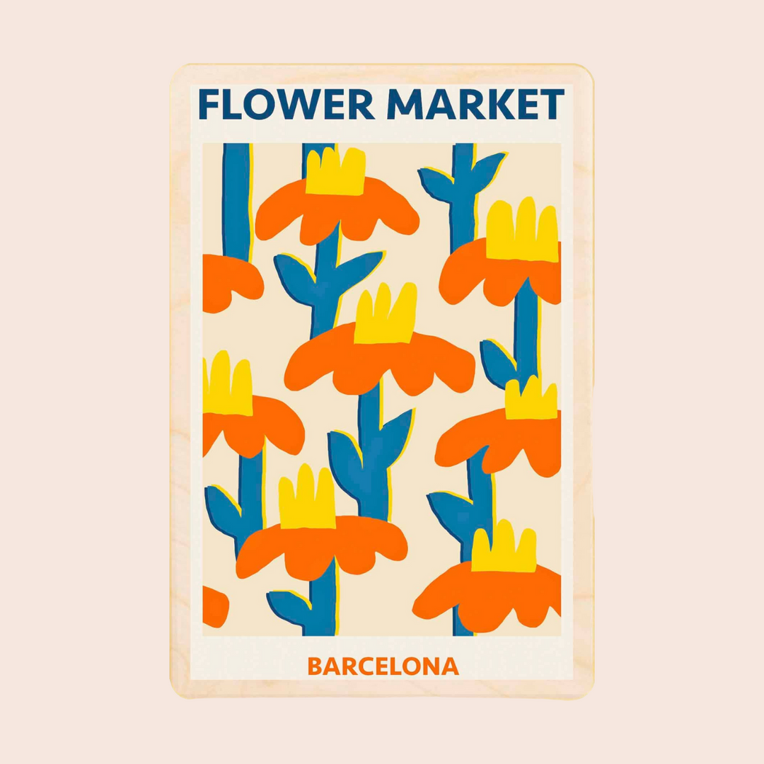 Wooden Postcard: Barcelona Flower Market