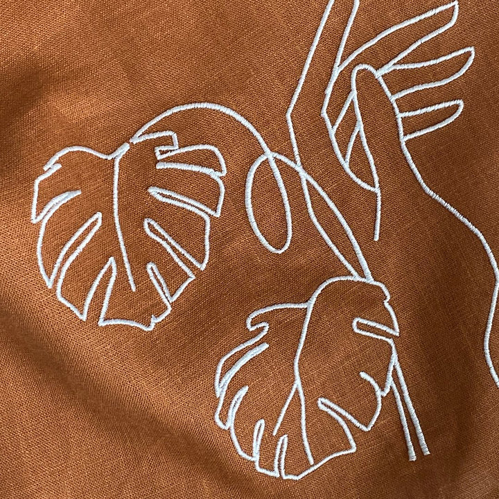 Rust Linen Embroidered Tea Towel