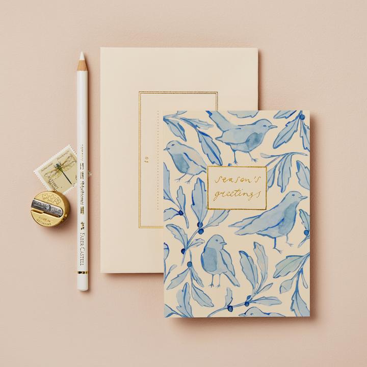 Blue Robin Seasons Greeting Card