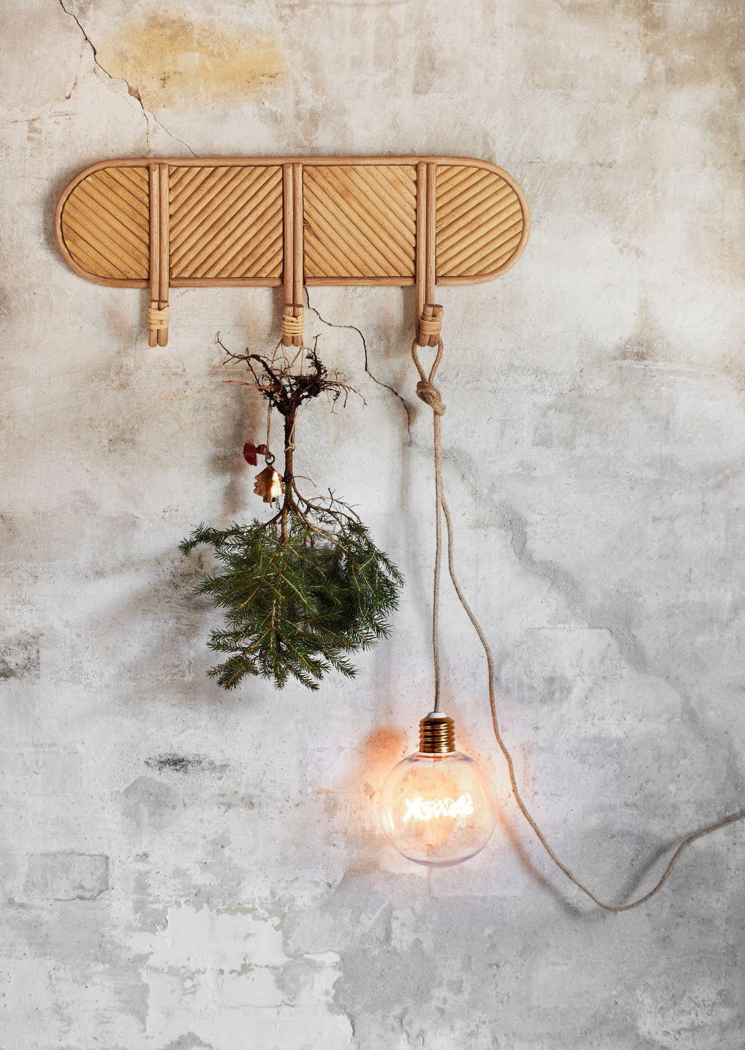 Rattan Three Hook Coat Rack