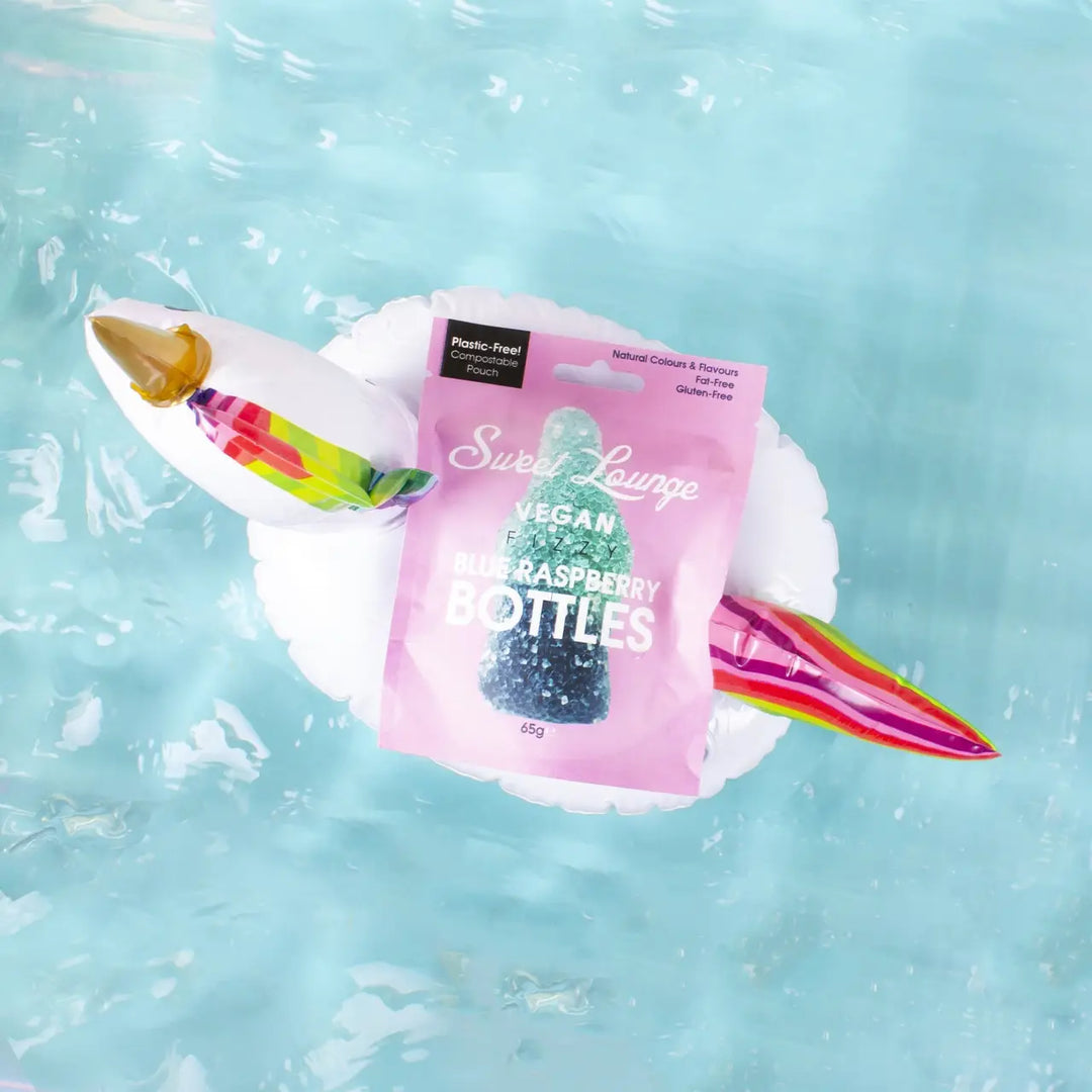 Vegan Fizzy Blue Raspberry Bottles