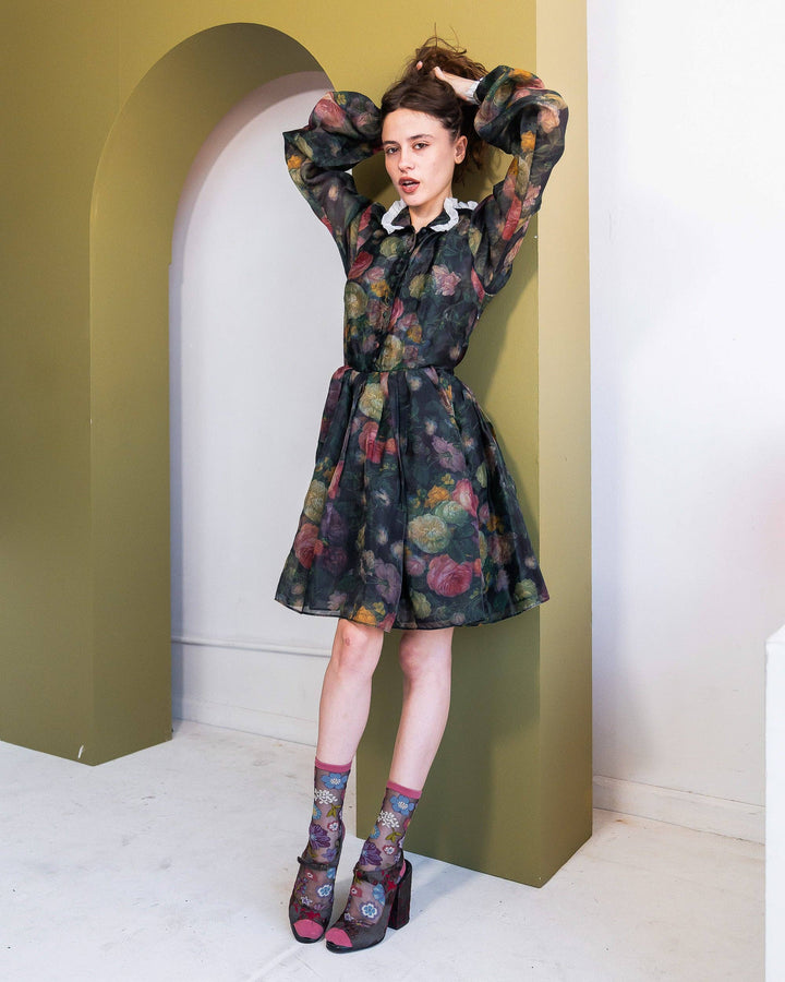Dark Florals Black Sheer Socks