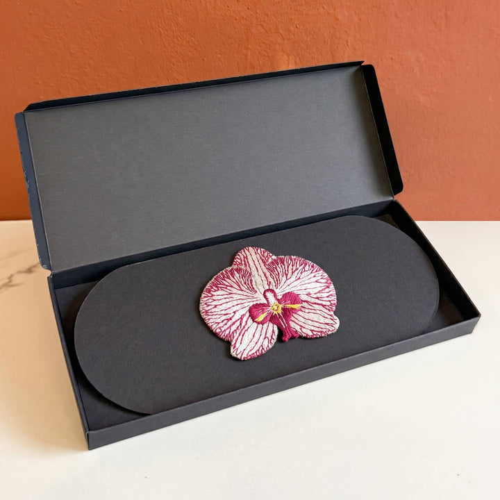 Orchid Embroidered Brooch - White Phalaenopsis