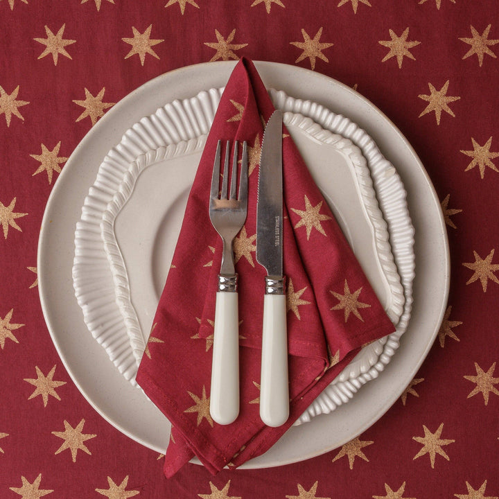 PRE ORDER: Gold Star Block Print Napkins in Mulled Wine