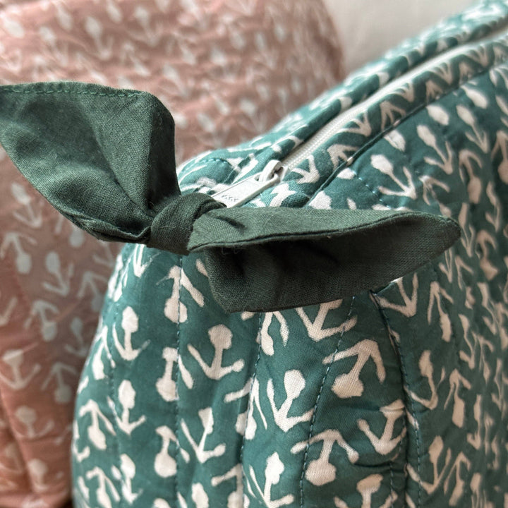 Hand Block Printed Wash Bag in Peacock Green