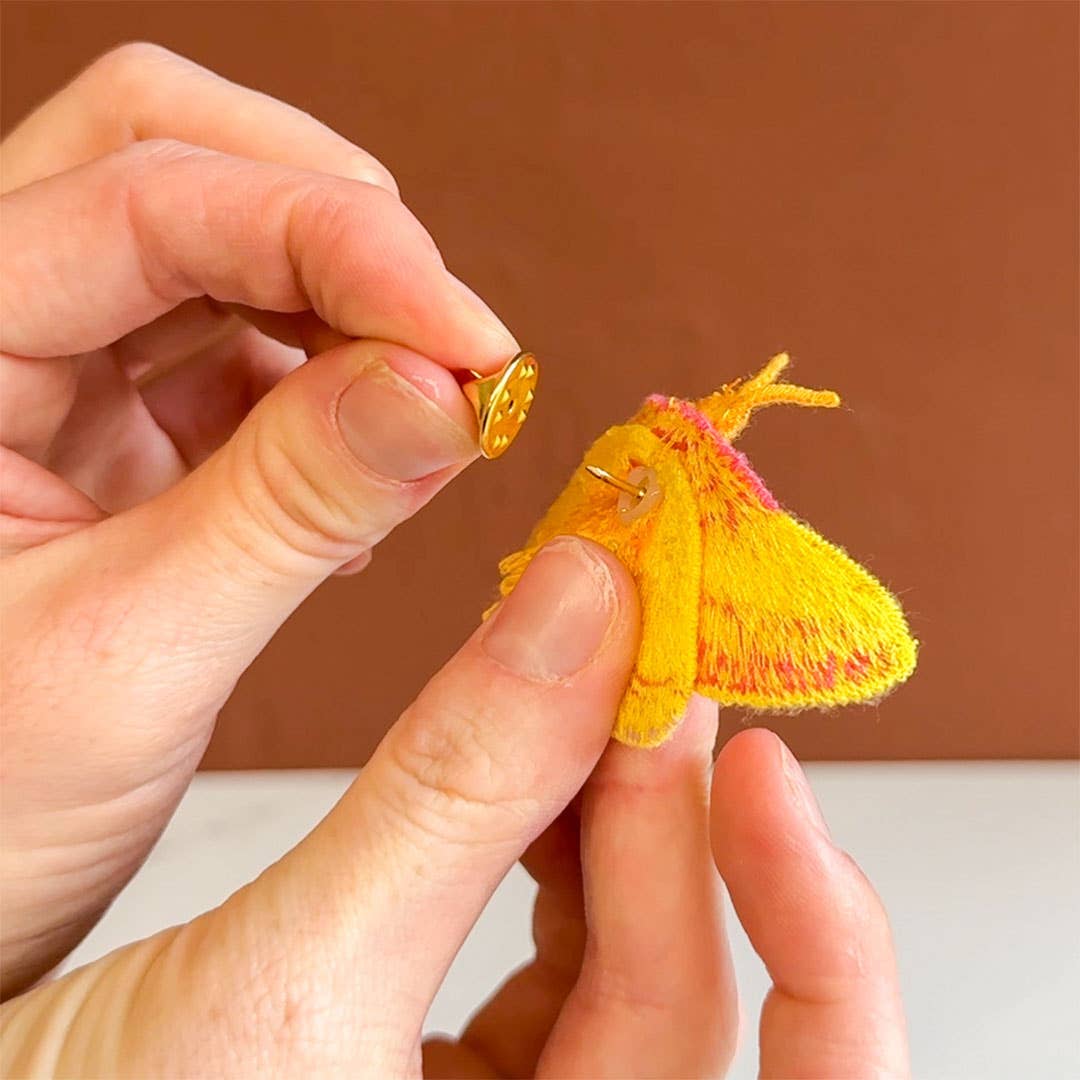 Rosy Maple Moth Embroidered Brooch