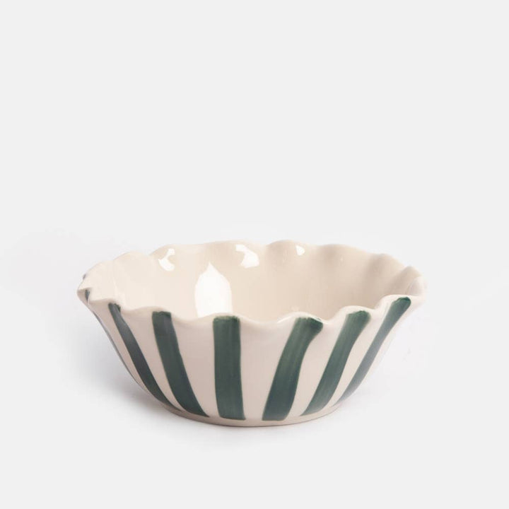 Teal Stripe 'Bon Appetit' Frilly Bowl