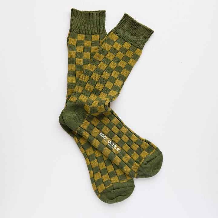 Hunter Green Edward Checked Cotton Socks