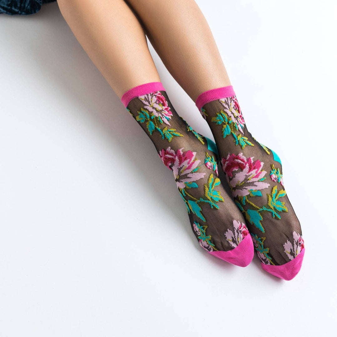Rose Black Sheer Socks