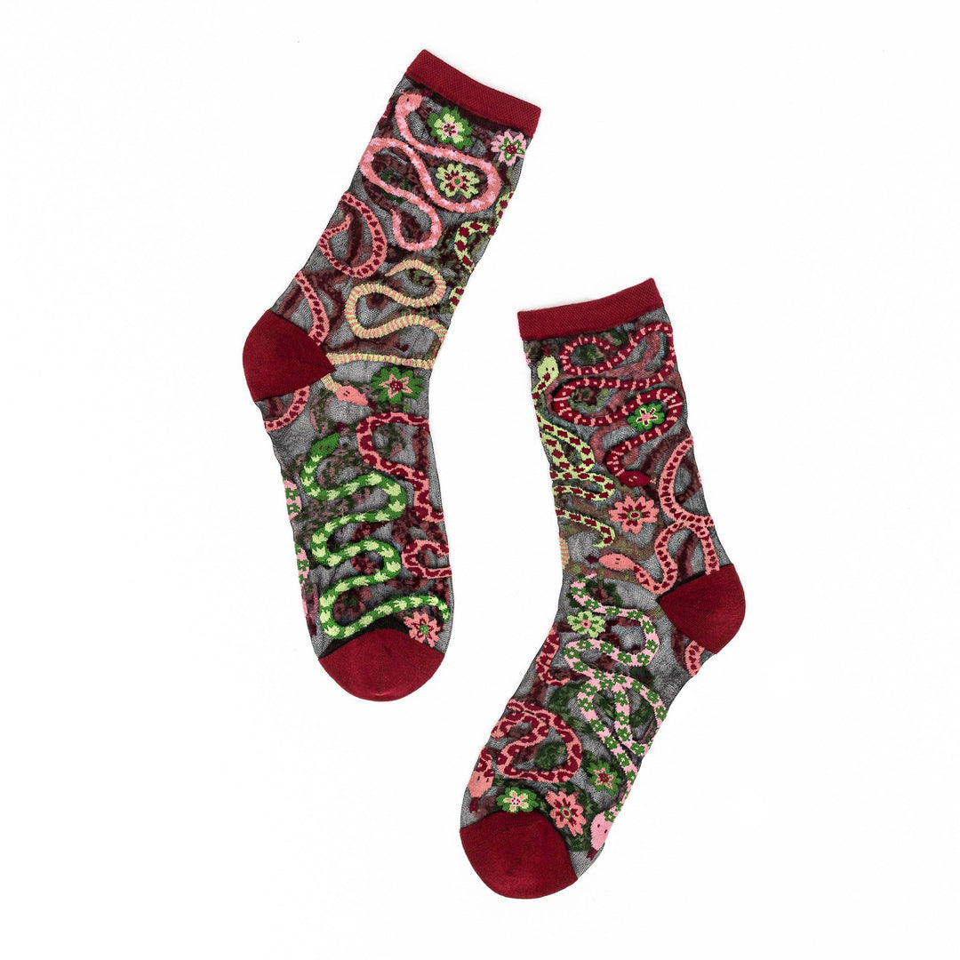 Serpentine Floral Black Sheer Socks