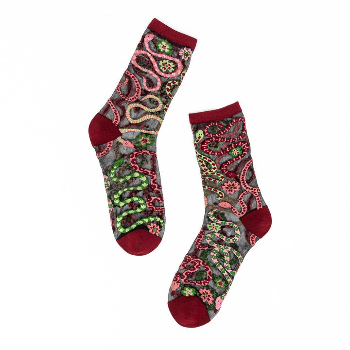 Serpentine Floral Black Sheer Socks