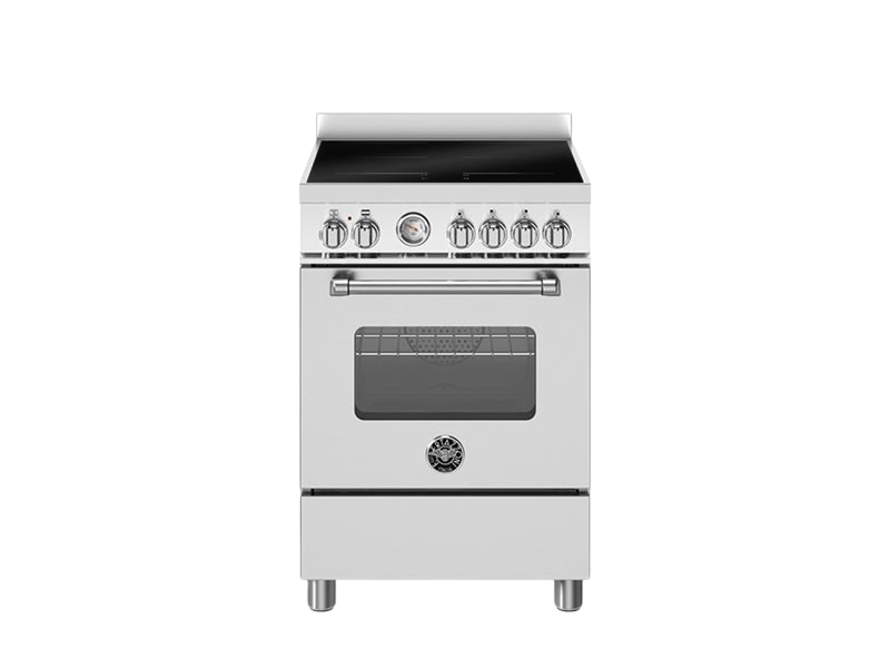 White stove with black cooktop on a white background