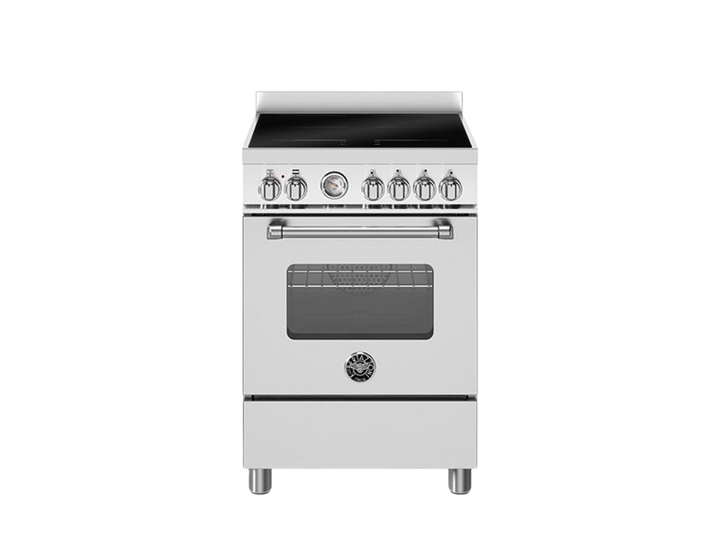 White stove with black cooktop on a white background