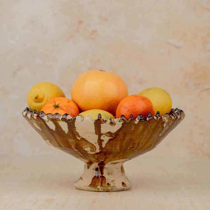 Moroccan Tamegroute Pedestal Bowl in Ochre - Large
