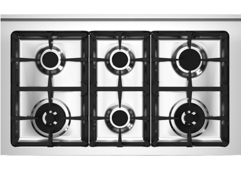 Gas stove with four burners on a white background