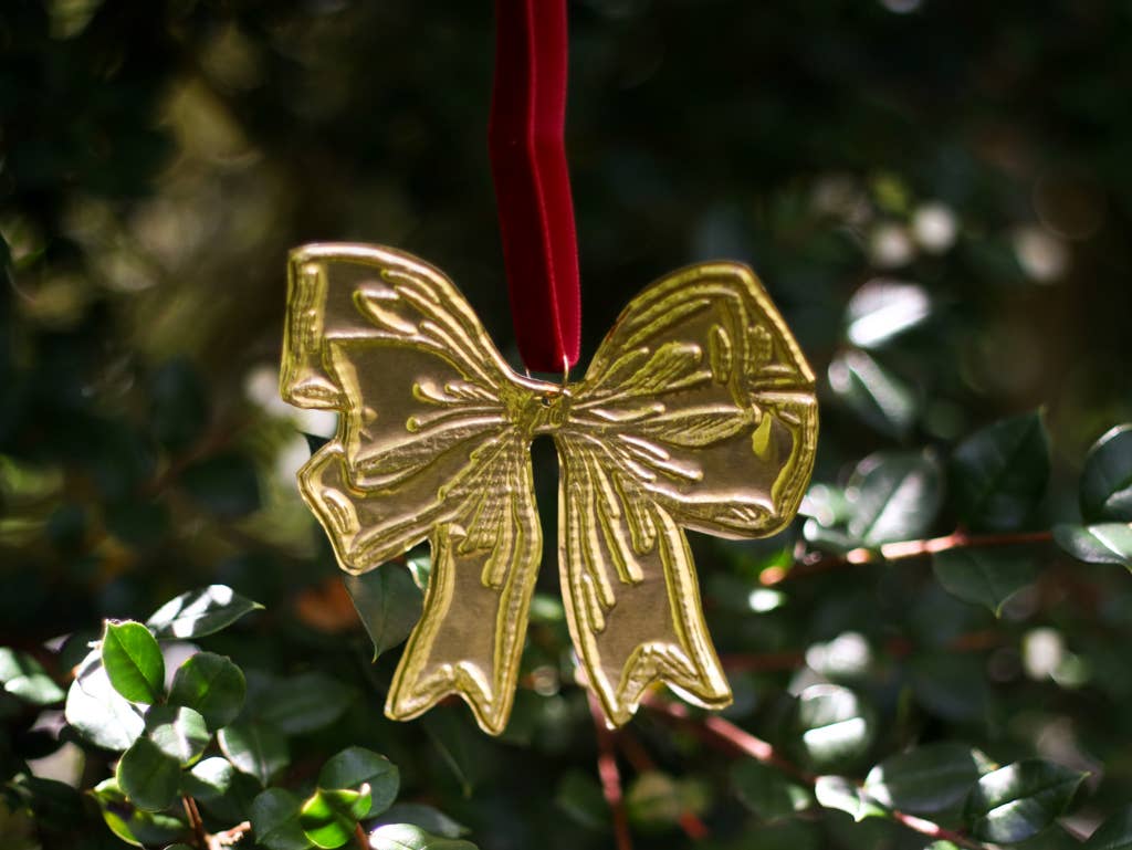 Tin Embossed Bow Ornament with Ribbon
