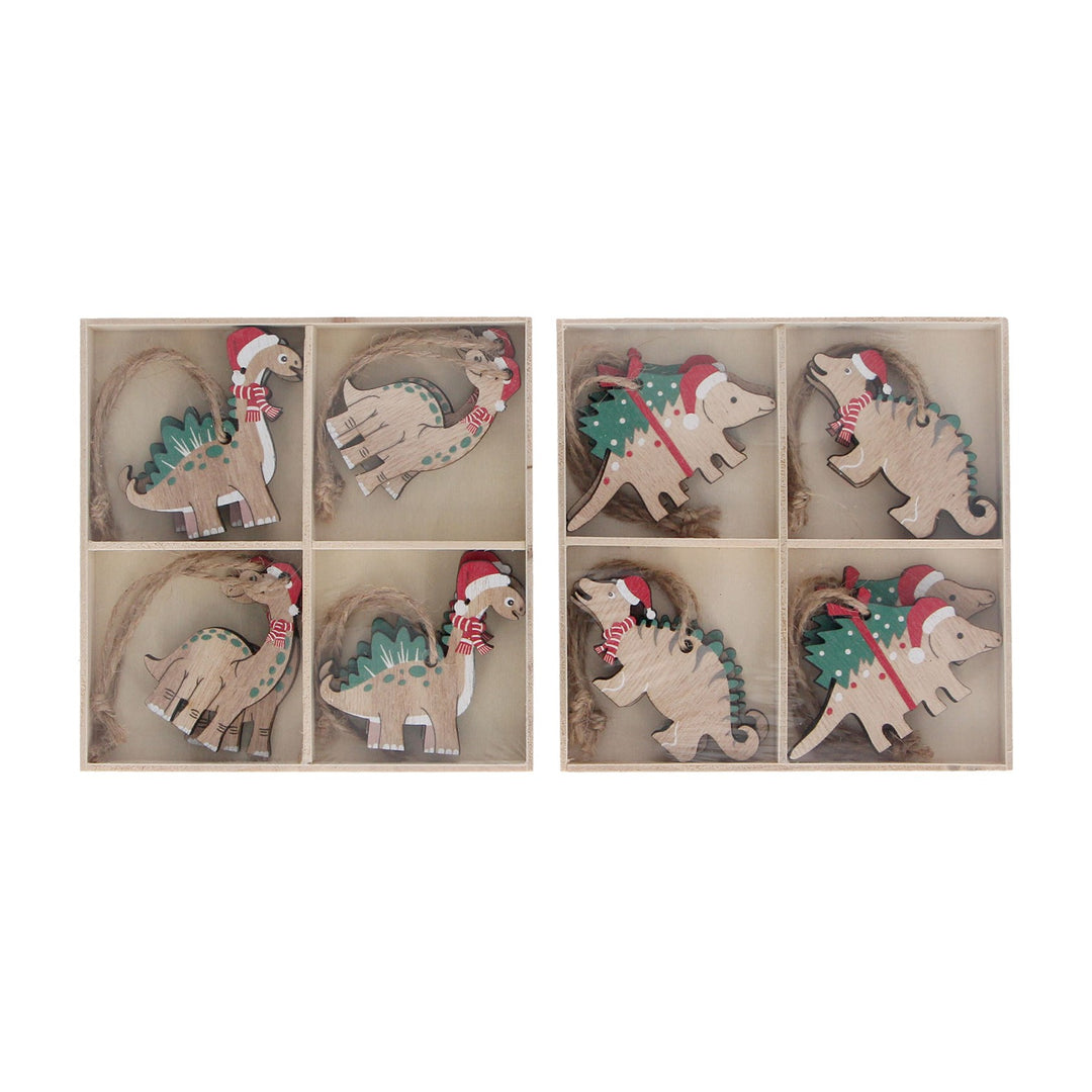 Set of 8 Wooden Dinosaur Decorations