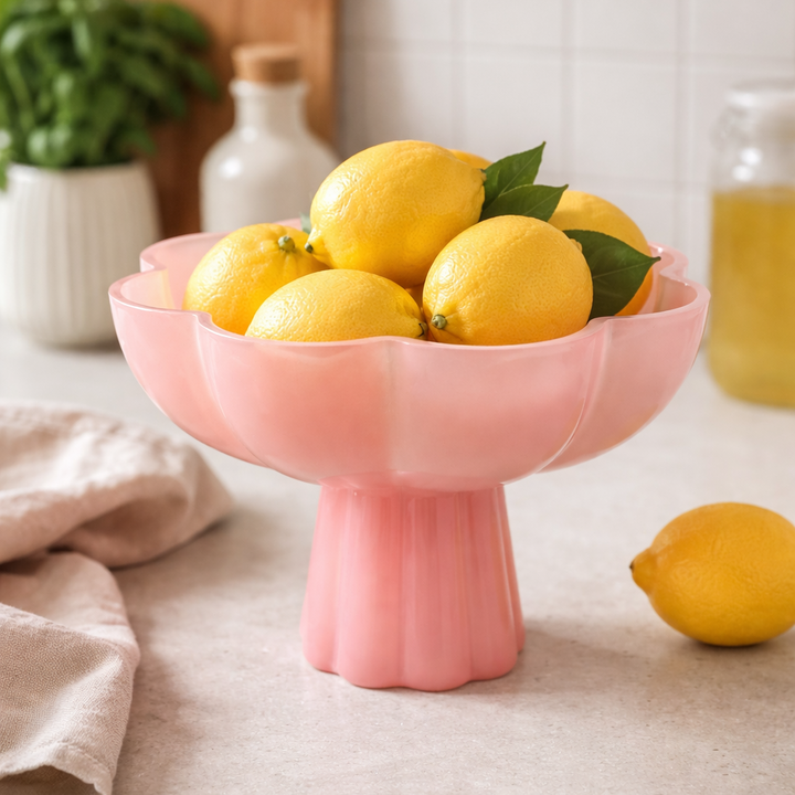 Blush Glass Lotus Footed Bowl