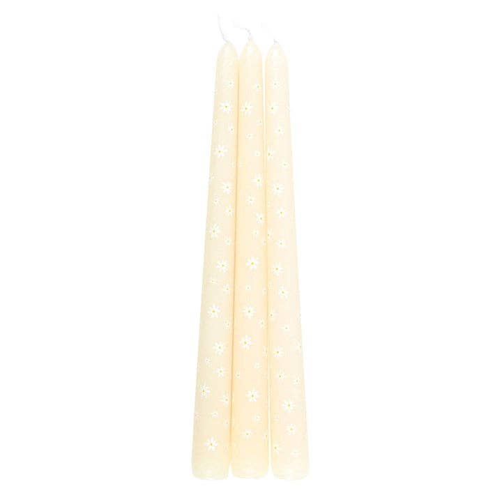 Set of 3 White Daisy Taper Candles