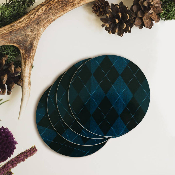 Midnight Blue Argyle Round Coaster