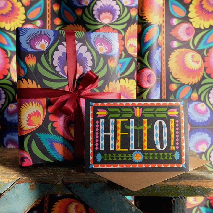 Wycinanki Folk Art Wrapping Paper Sheet