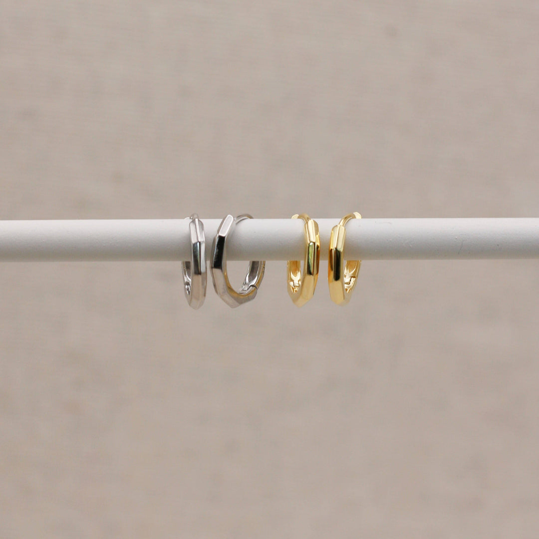 Gold Bevelled Huggie Hoops