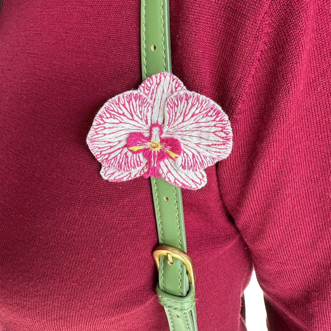 Orchid Embroidered Brooch - White Phalaenopsis