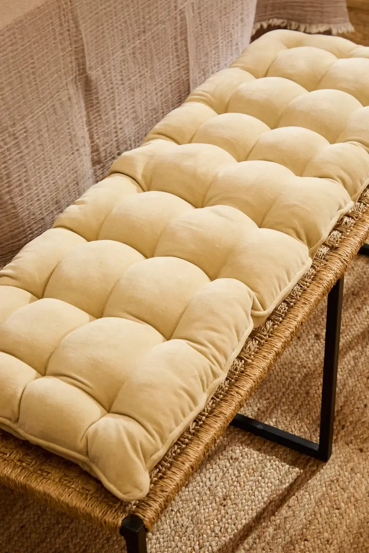 Velvet Bench Seat Cushion in Butter