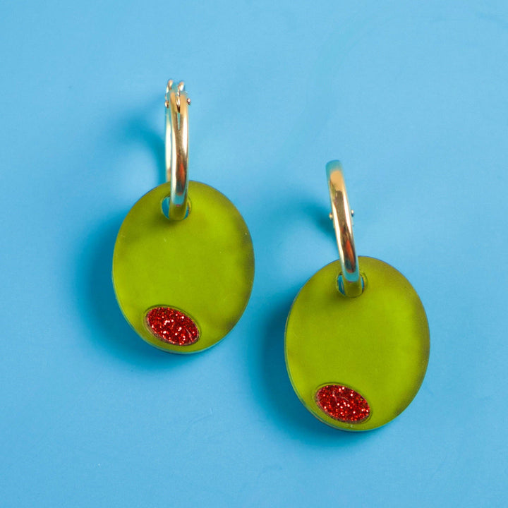 Green Olive Hoop Earrings
