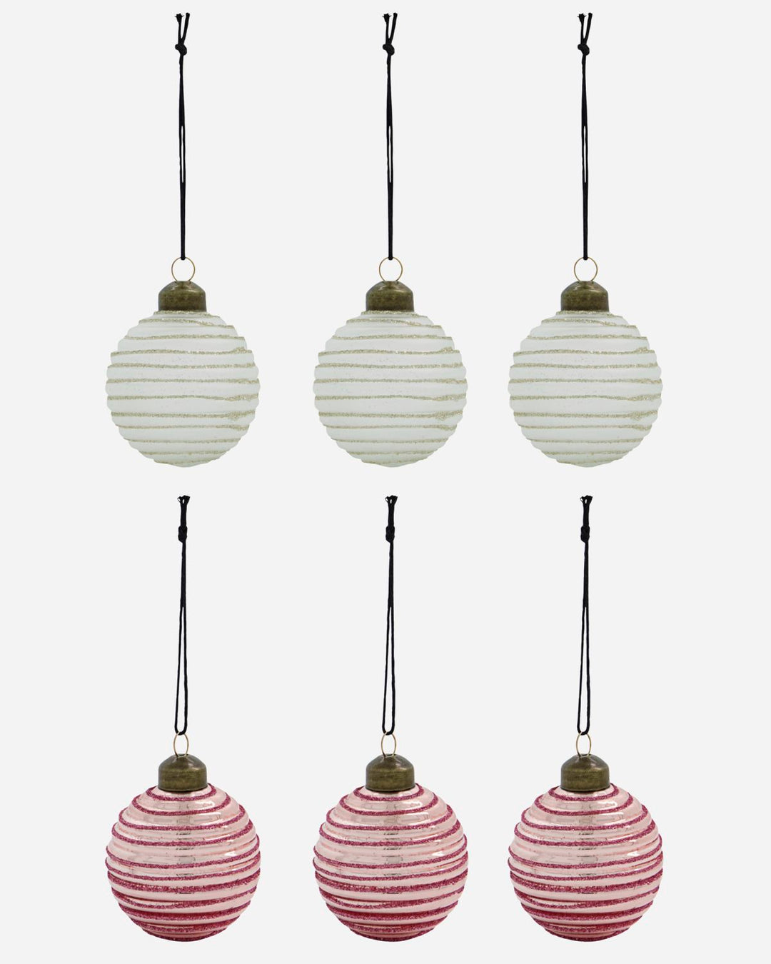 Lolli Soft Pink & White Glitter Baubles | Set of 6