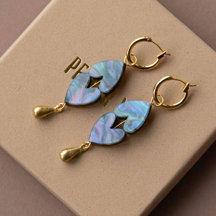 Queen of Hearts Drop Earrings in Mermaid Blue