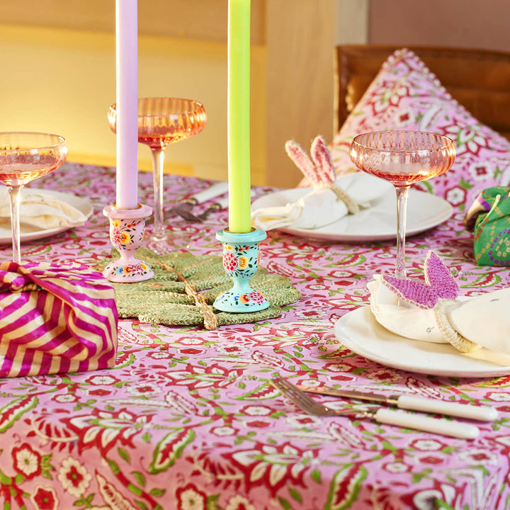 Arana Floral Block Print Tablecloth