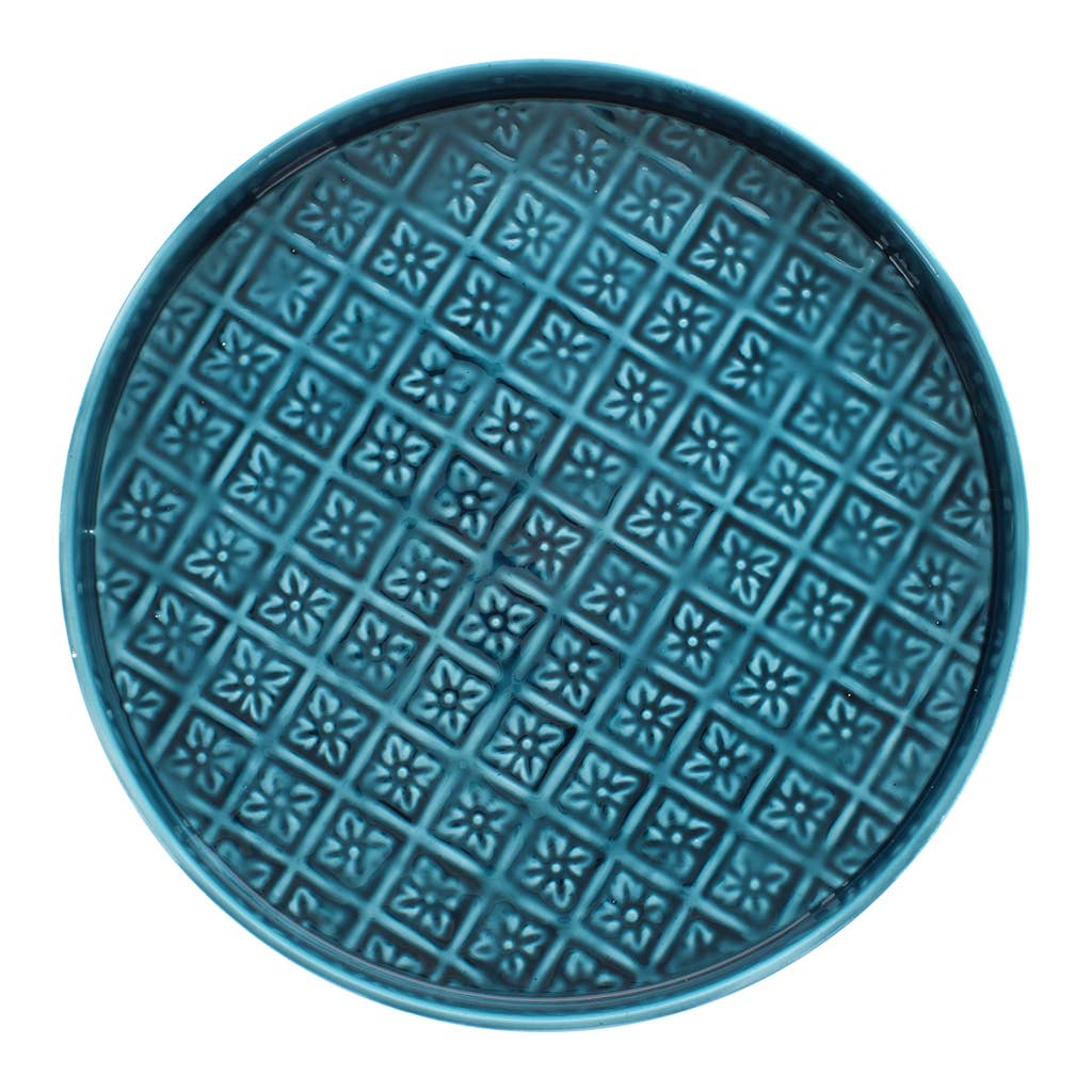 Round Enamel Tray in Blue