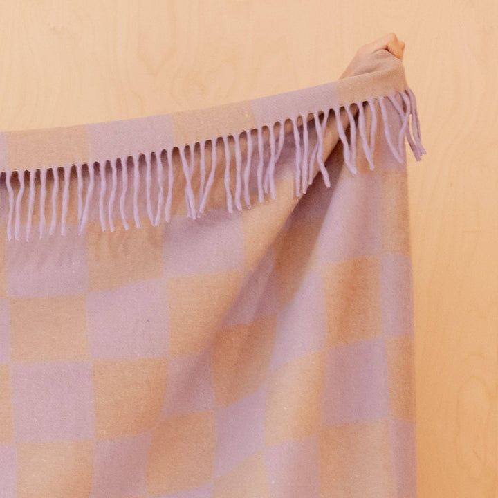 Recycled Wool Blanket in Lilac & Coffee Checkerboard