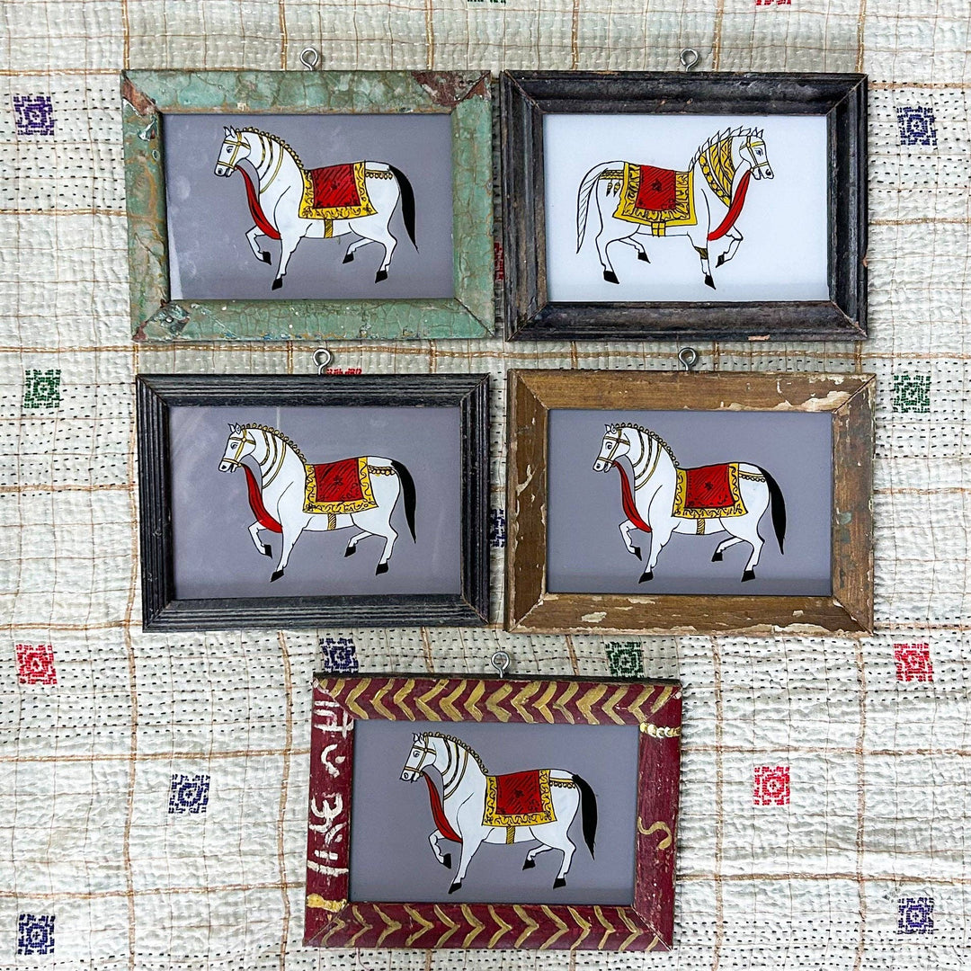 White Horse - Indian Glass Painting -  Vintage