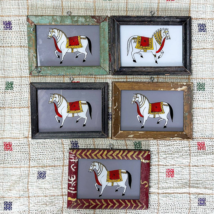 White Horse - Indian Glass Painting -  Vintage