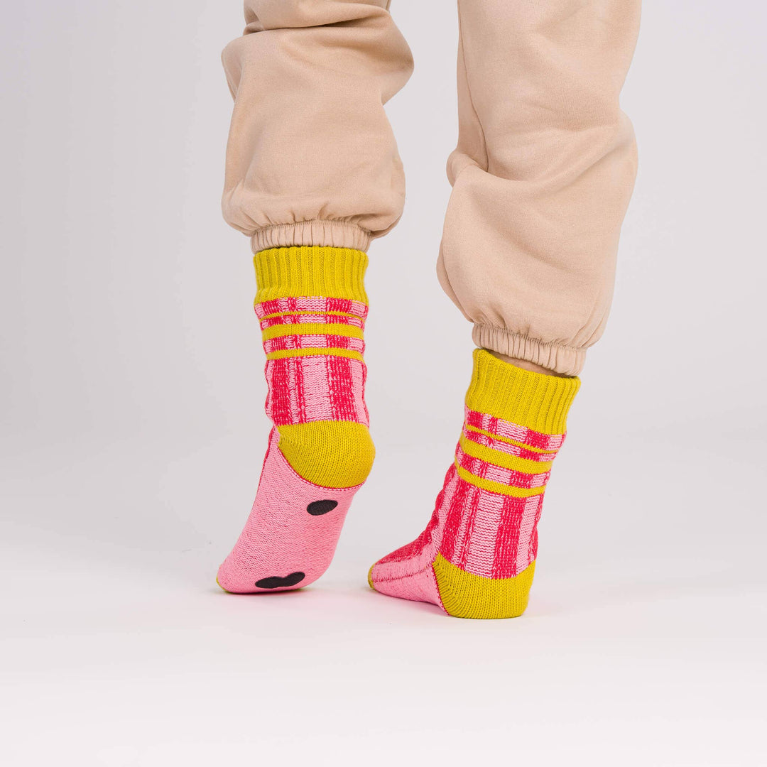 Pink Plaid House Socks: Size 5-8