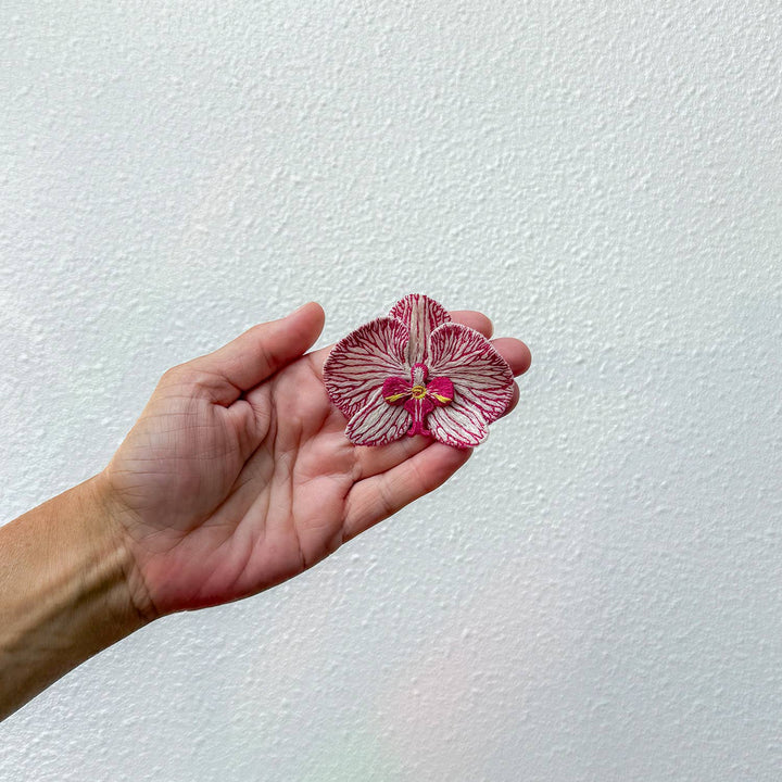 Orchid Embroidered Brooch - White Phalaenopsis
