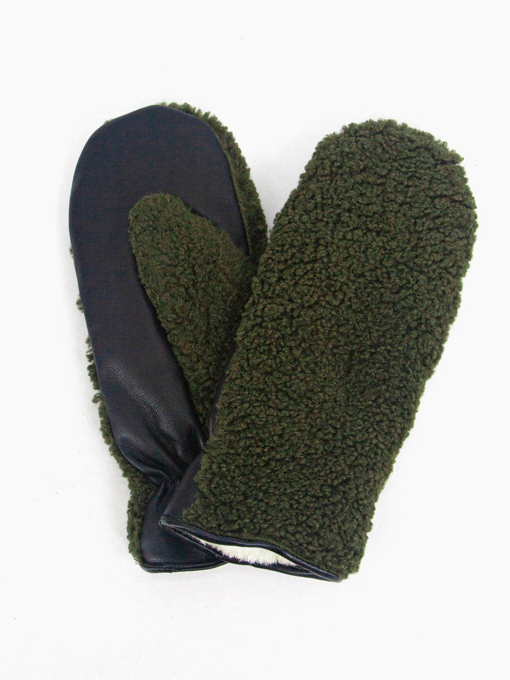 Khaki Borg Mitten Gloves