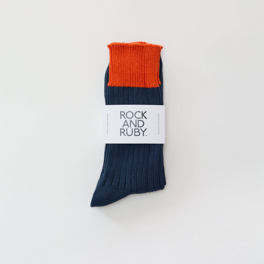 Indigo Orange Woody Cotton Socks