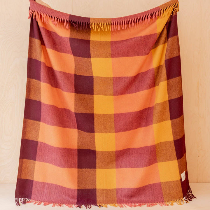 Recycled Wool Blanket in Ochre Bold Check
