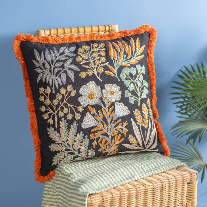 Botanical Embroidered Cushion Cover