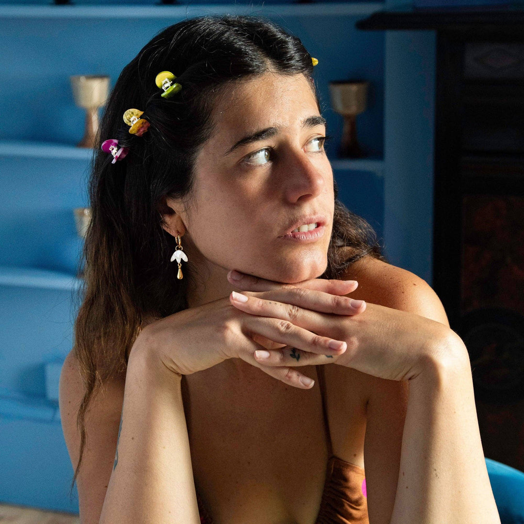 Petal Drop Hoop Earrings in Mother of Pearl Veneer