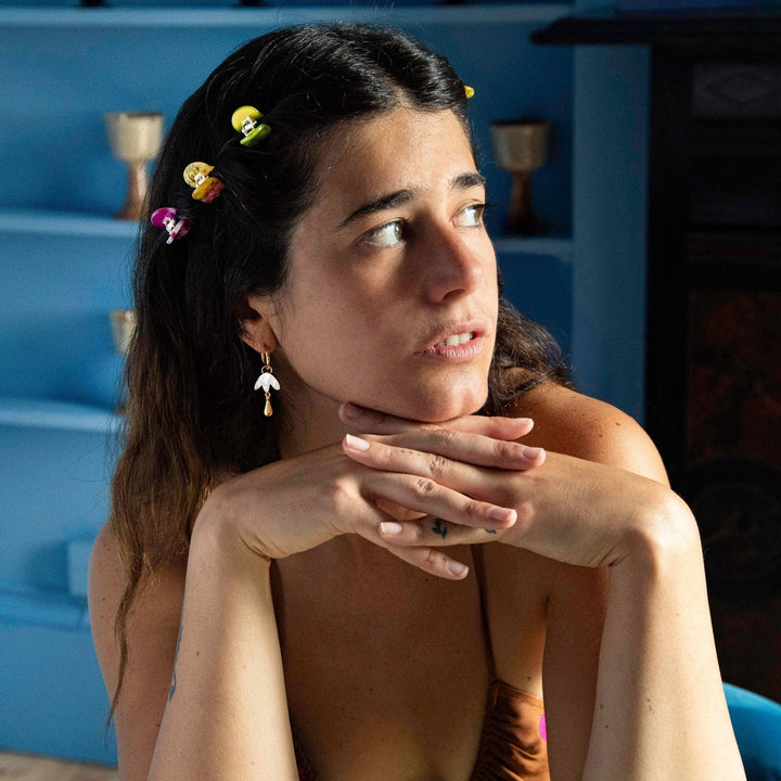 Petal Drop Hoop Earrings in Mother of Pearl Veneer